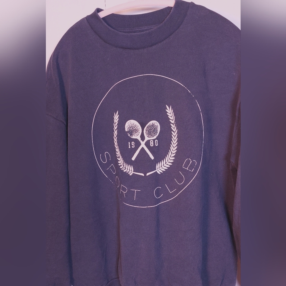 Oak + Fort Navy Varsity Graphic Sweatshirt Pullover Size Small Casual Sport Club - Picture 4 of 11